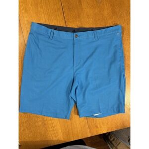 Adidas Golf Shorts Blue Geometric Stretch Flat Front Performance Men's 40